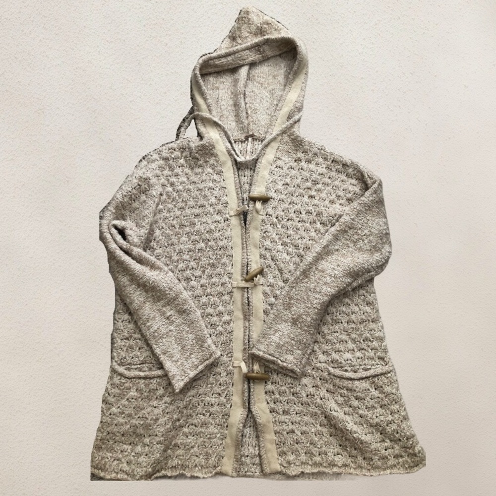 Free People Cream Hooded Cardigan